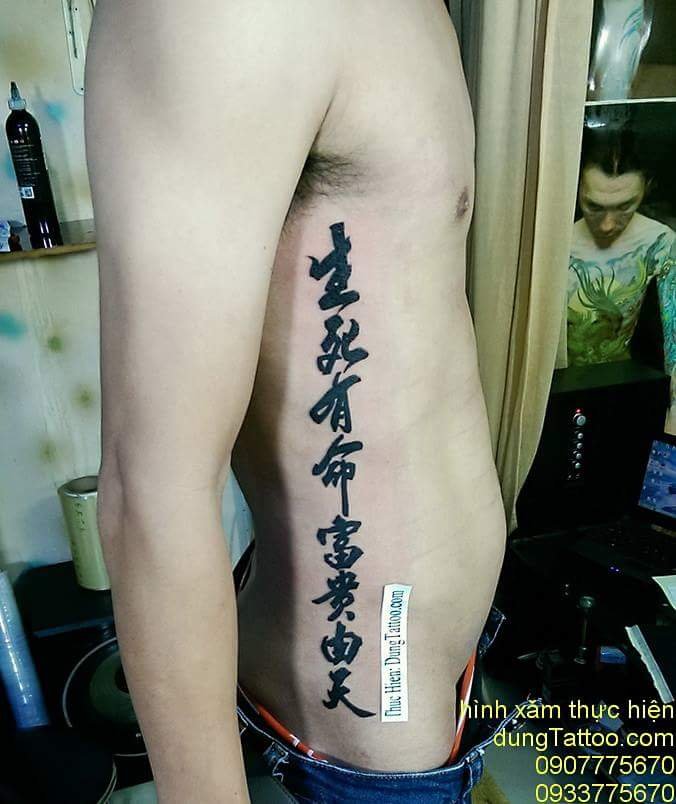 Hình xăm chữ sống chết có số phú quý do trời -thực hiện tại dũng 0907775670