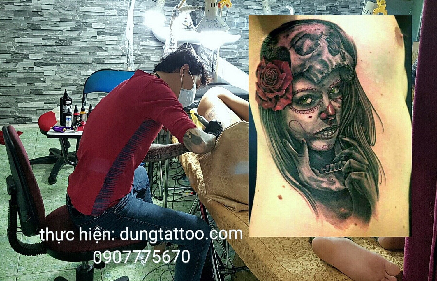 Hinh xam thuc hien tren bung hong eo tai dung tatoo 0907775670