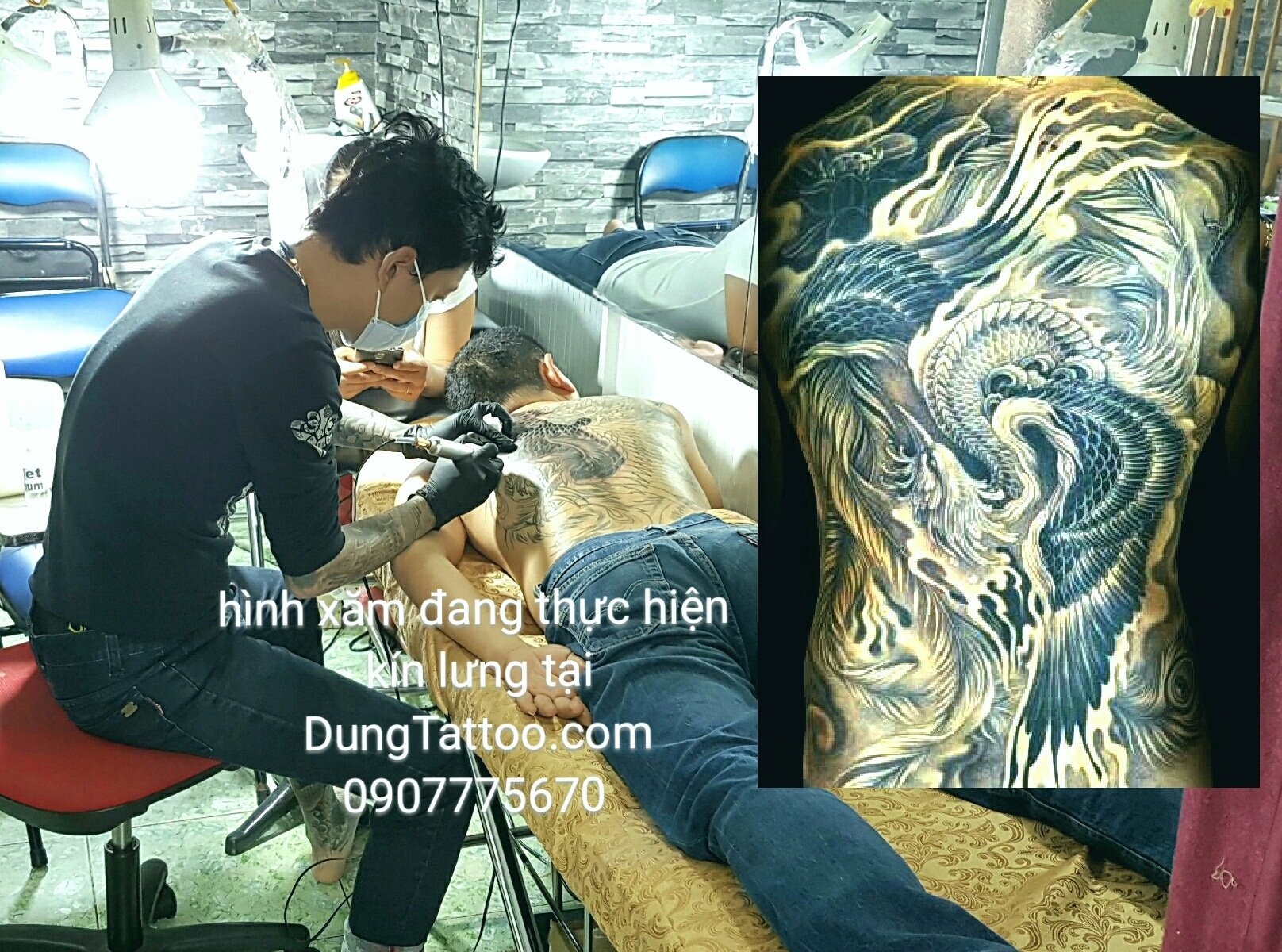hình xăm đẹp phượng hoàng kín hết lưng 0907775670
