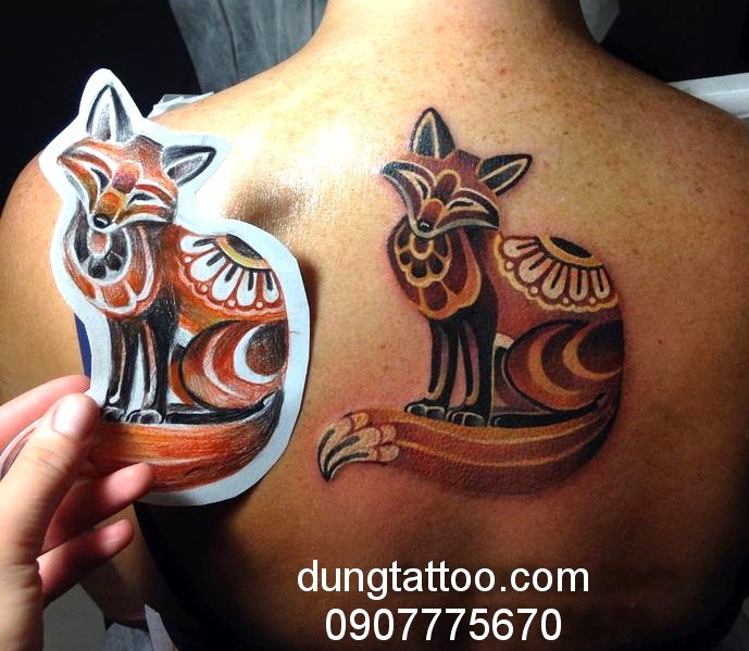 hinh xam con cao 9 duoi tattoo fox may man dungtatoo thuc hien 0907775670