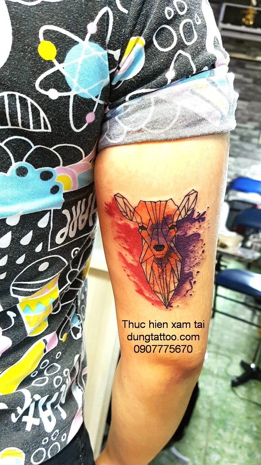 hinh xam tuan loc con huu nai dep mau sac galaxy thien ha danh cho nu dungtattoo thuc hien